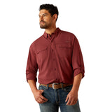 Solid Mahogany Button-up Long Sleeve Shirt with Two Chest Pockets 