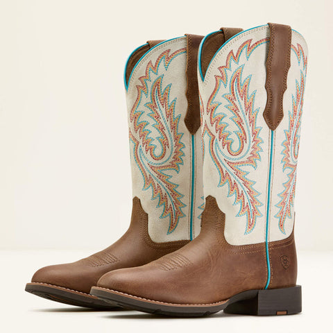 Ariat Ladies Round Up Embroidered Sandstorm White Western Boot 
