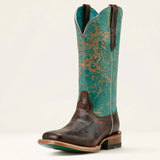 Front and side view of Ariat Women's Turquoise Patina Frontier Farrah Western Boots.