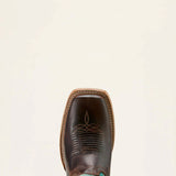 Top side view of the toe on the Ariat Women's Turquoise Patina Frontier Farrah Western Boots.