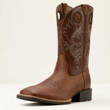 Ariat Sport Rodeo cowboy boots in aged tan elephant print with Western shafts.
