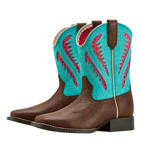 Clay Turquoise Floral Embossed Square Toe Boot