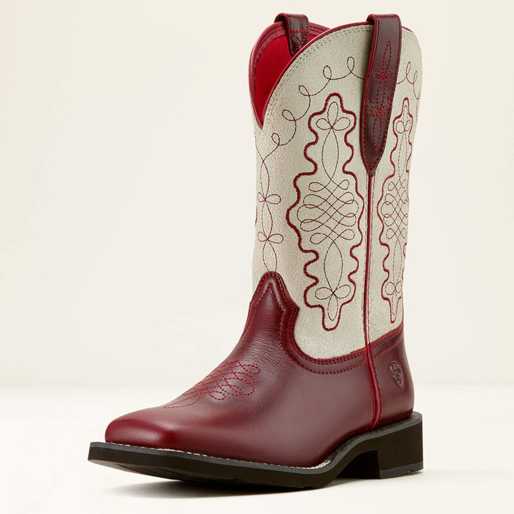 Side view of Ariat Callie Cherry Red and Ivory Western Boots 