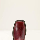 Toe of the Ariat Callie Cherry Red and Ivory Western Boots 