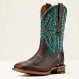 Ariat Walker men’s cowboy boot in espresso leather with Scuba Blue Western shaft.