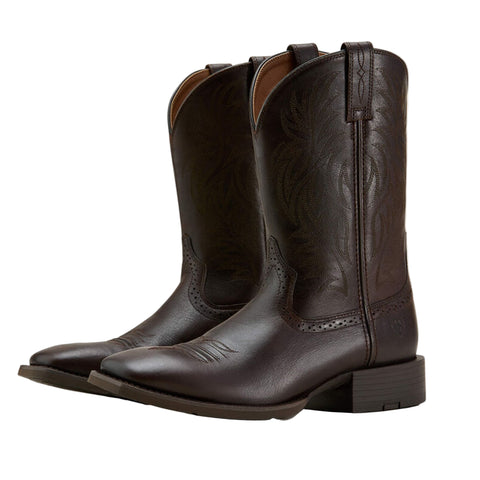 Sport Western Wide Square Toe Cowboy Boot in chocolate brown