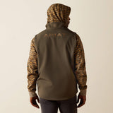 Back view of the vest, "ARIAT" in gold stitching between the shoulders and Ariat logo on the back collar 