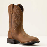 Men's Distressed Brown Hybrid Ranchway Waterproof Wide Square Toe Cowboy Boot medial view