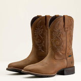 Men's Distressed Brown Hybrid Ranchway Waterproof Wide Square Toe Cowboy Boot pair view