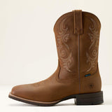 Men's Distressed Brown Hybrid Ranchway Waterproof Wide Square Toe Cowboy Boot side view