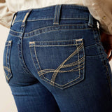 Back view of Ariat Adalynne boot cut jeans with signature back-pocket stitching.