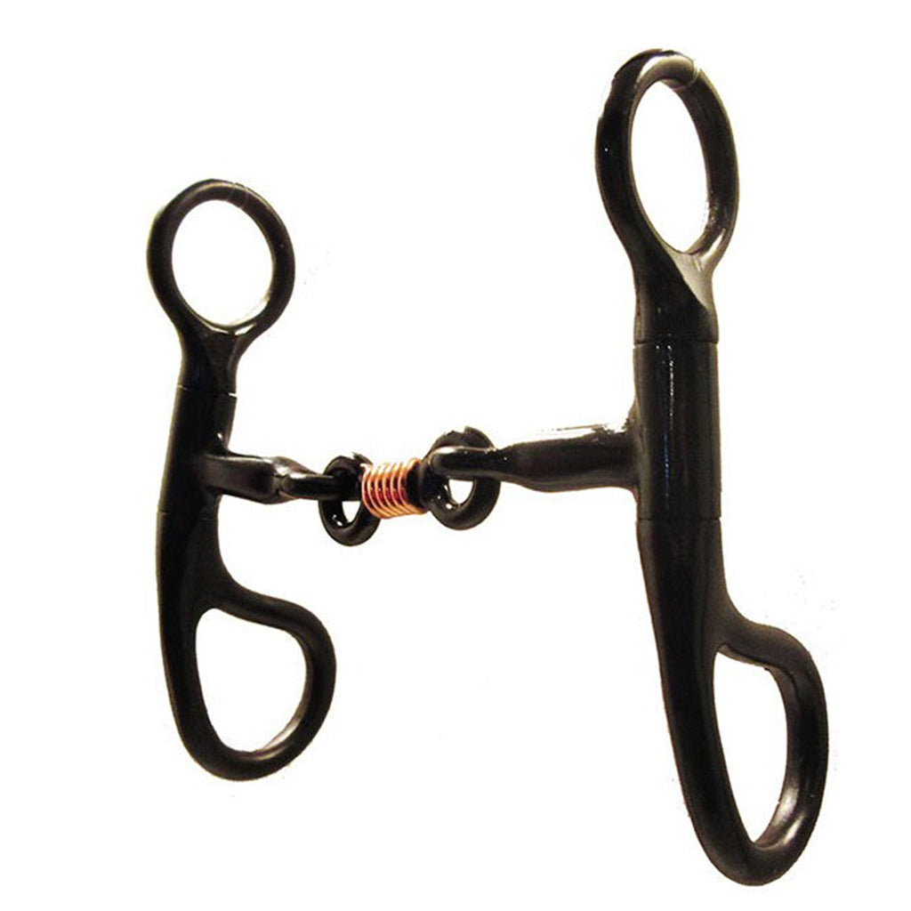 3 piece dark sweet iron bit with copper inlay with tear drop shanks on white back ground.