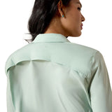 Ariat Women's VentTek Silt Green Button Down Shirt Back Collar VIew