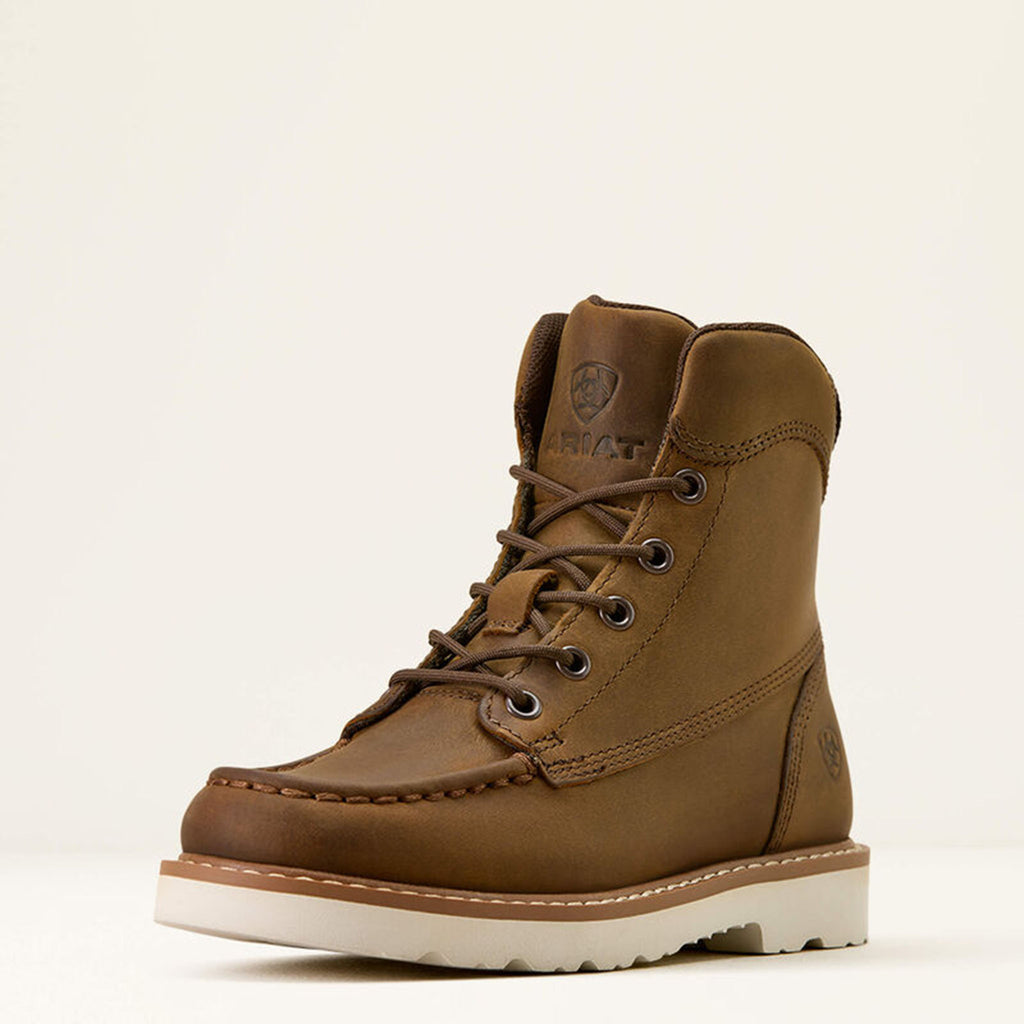 Front and side view of Kid's Lift Lacer Moc Toe Boot.