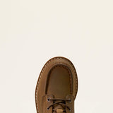Top side view of the toe on the Kid's Lift Lacer Moc Toe Boot.