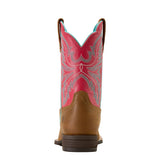 Back side view of the Kid's Hot Pink Westwood Wide Square Toe Boots. 