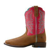 Full side view of Kid's Hot Pink Westwood Wide Square Toe Boots. 
