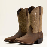 Front and side view of Tan Elephant Boots. 