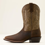 Full side view of single Tan Elephant Boot. 