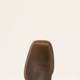 Top side view of the toe on the Tan Elephant Boot. 