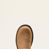 Top side view of the toe on the Sepia Stampede Fatbaby Boots. 