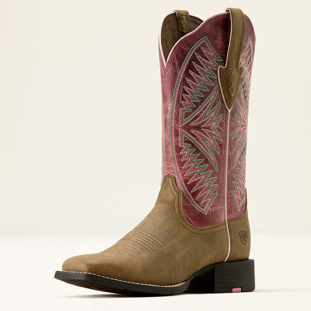 Front and side view of Dusty Rose Square Toe Boots. 