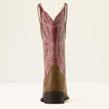 Back side view of Dusty Rose Square Toe Boots. 