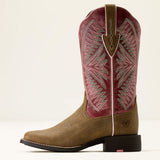 Full side view of Dusty Rose Square Toe Boots. 