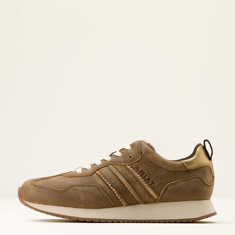 Full side view of single ranch runner shoe. 