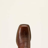 Top side view view of the toe on the Metallic Sea Round Up Boots. 