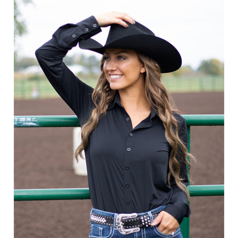 Solid Black Button-up Long Sleeve Top