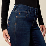 Close up view of women’s Ariat jeans in Hayward wash, showing the five-pocket design.