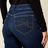 Close-up of women’s Ariat jeans in Hayward wash highlighting the denim texture, stitching, and pocket details.