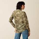 Back of the Ariat Homestyle Shirt in moss green, showing the relaxed fit through the waist and hips.