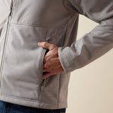Close-up of the jacket’s embossed Southwest-inspired pattern and textured finish, with side pockets.