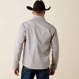 Back view of men’s Ariat Wet Weather Emboss Southwest jacket featuring an embossed Southwest-inspired pattern.