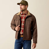 Front view of men’s Ariat Wren Faux Leather Print shirt showing the full design, button-front closure, collar, and long sleeves.