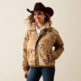 Ariat women’s Wild Horses Print top in Tiger’s Eye featuring a wild horse pattern and Western-inspired design.