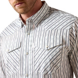 Ariat Men's White Geo Stripe Everything Classic Fit Snap Front Shirt Pocket View