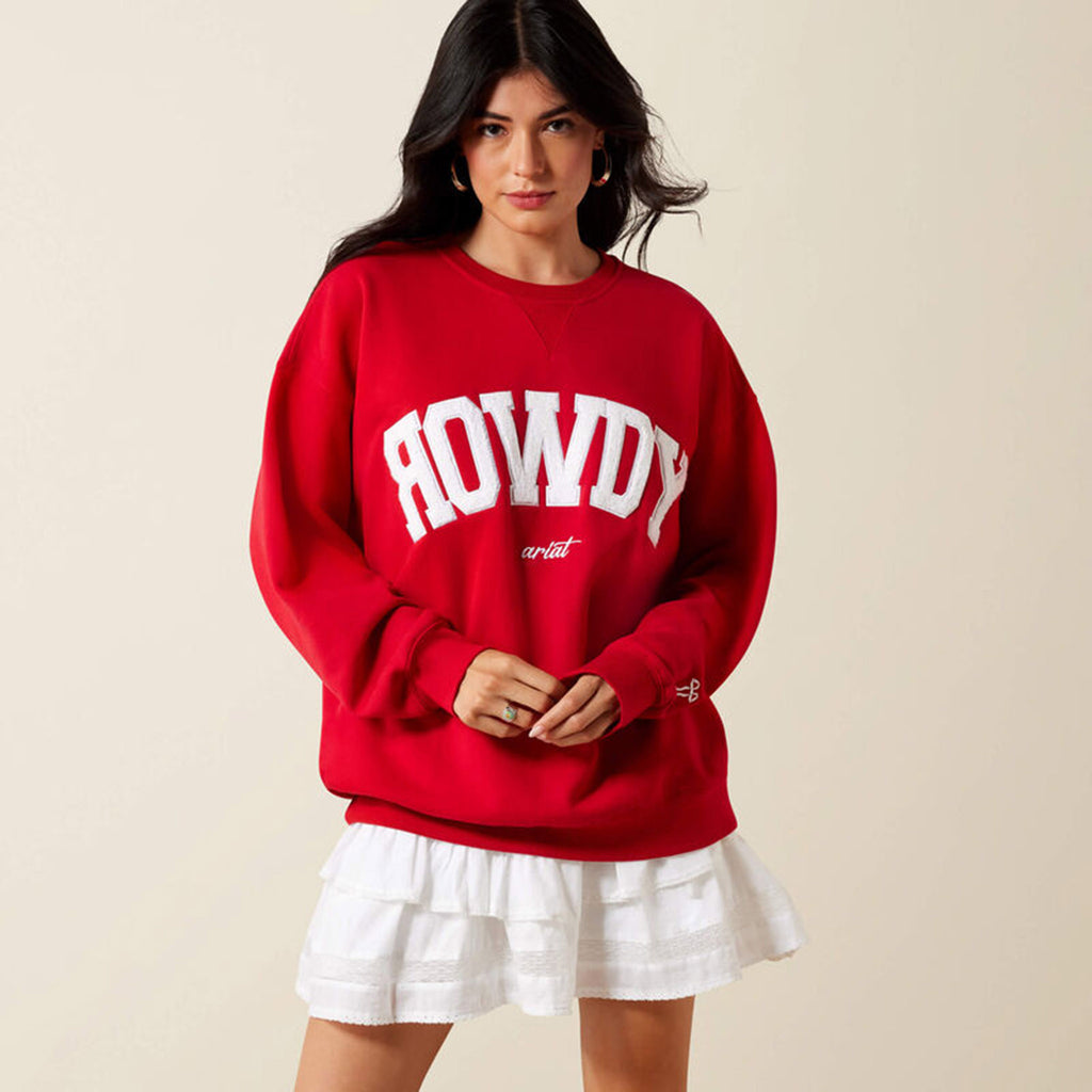Front side view of Ariat Red Rowdy Oversized Crew