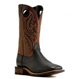 Ariat Mens Highland Toughstock Wide Square Toe Western Boot Black Bison / Desert Honey Front Angle View