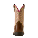 Ariat Youth Sundown Georgia Clay Wide Square Toe Western Boot Heel Vew
