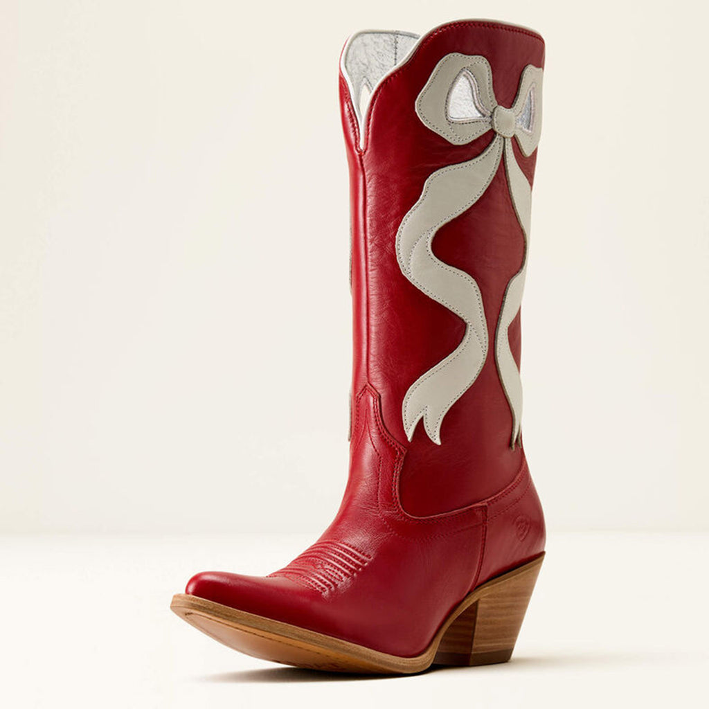 Toe to heel side view of Ariat Women's Crimson Red Beaux J Toe Western Boots