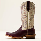 Back view of Ariat Futurity Oak Western boots in Port Wine and Cream Candle leather, showing the 12-inch shaft and western stitch detailing.