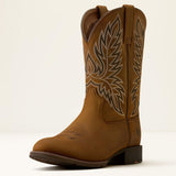 Front and side view of Ariat Men's Brown Sport Stockman U Toe Cowboy Boot 