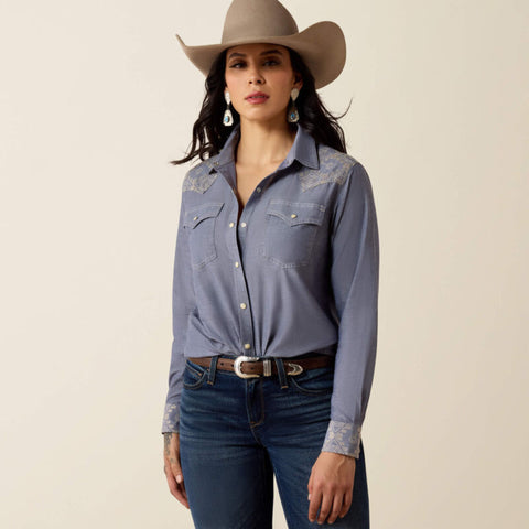 Ariat women’s Lisbon Southwest top featuring a Southwestern-inspired design.