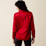 Back of Ariat Savvy Red women’s top in a bold red color, featuring Western-inspired styling.