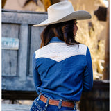 Cowgirl Tuff Denim Cream Stitch Yoke Long Sleeve Shirt