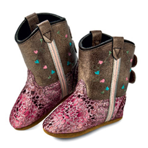 Old West Infant Pink Crackled Baby Boots