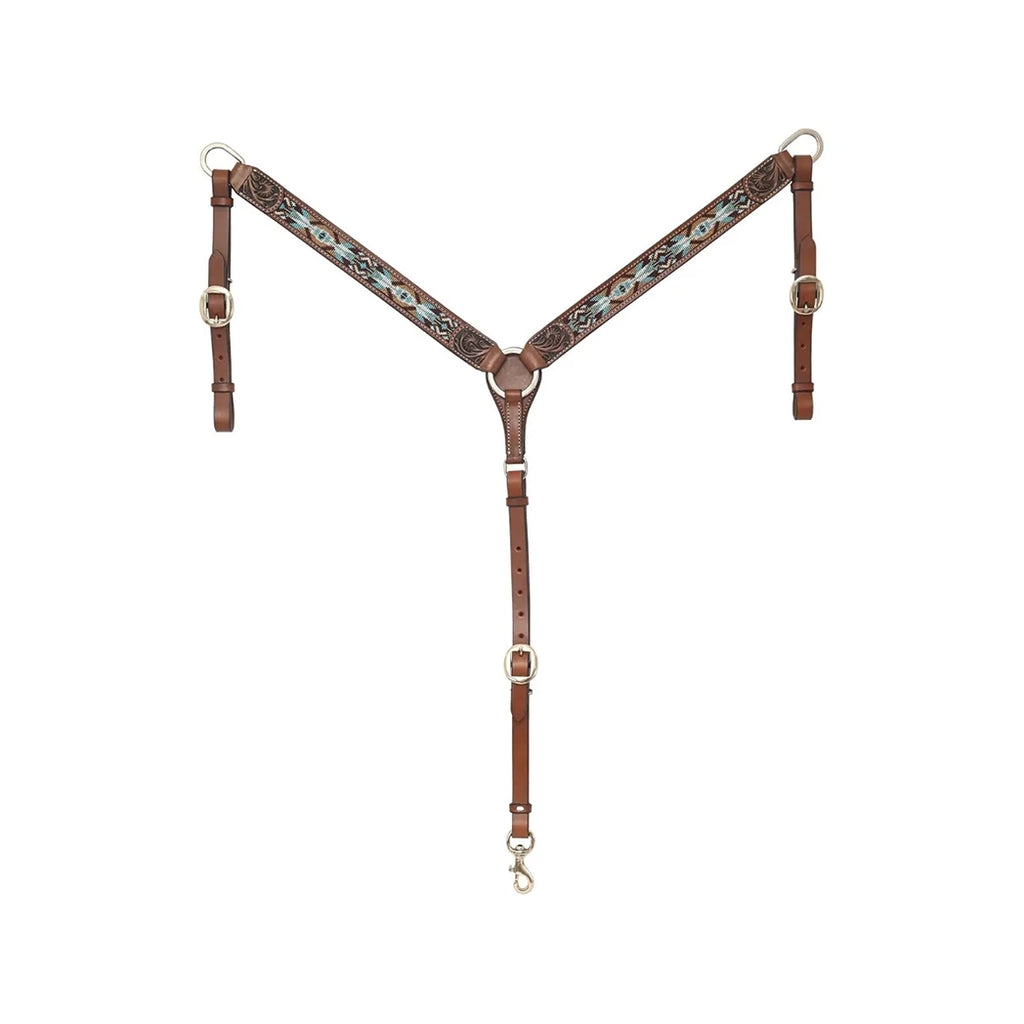 Circle Y Turquoise/White Aztec Buckskin Beaded Breast Collar
